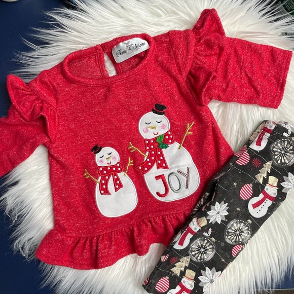 Rare Editions Christmas Snowman Joy Applique Outfit Set - Size 6 Months - Picture 1 of 10